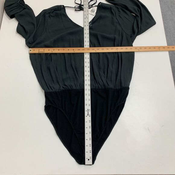 Torrid Surplice Bodysuit Womens 1 Stretch Long Sleeve Chiffon Back Tie Black - Picture 7 of 16